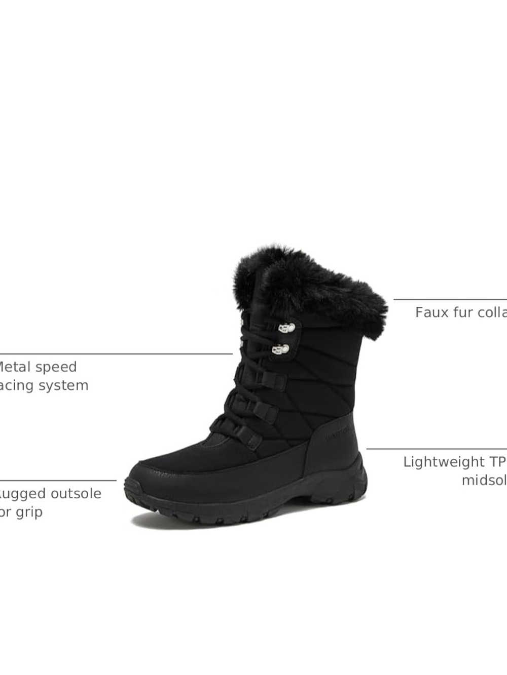 Lands' End Black Faux-Fur Cuff Winter Lace-Up Boot - Picture 4 of 7